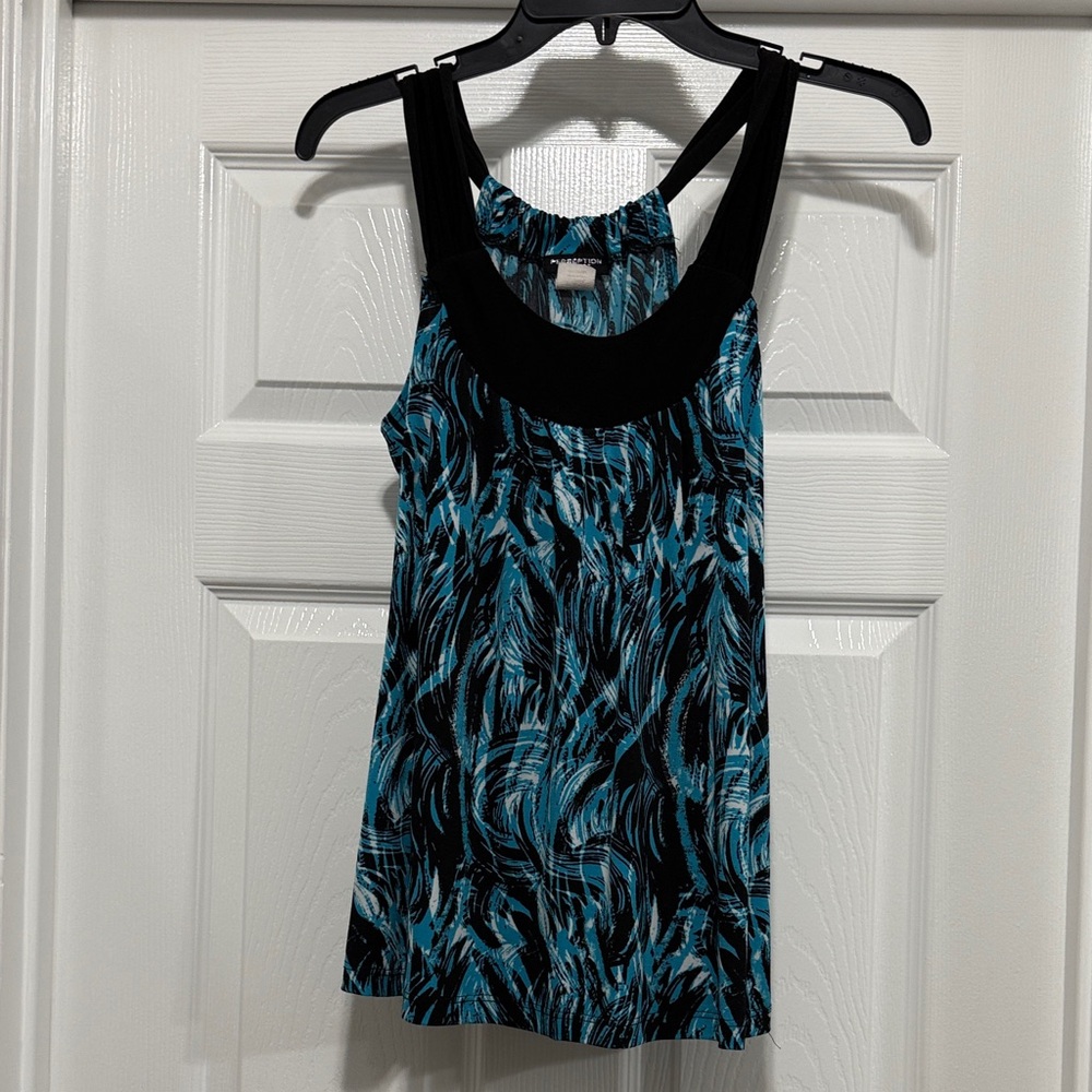 Perseption Black and Blue Patterned Tank Top - Size Medium